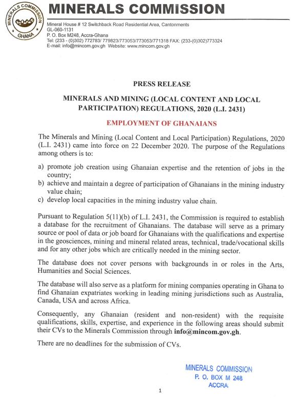 Database on Employment of Ghanaians & Non-Ghanaian Residents.