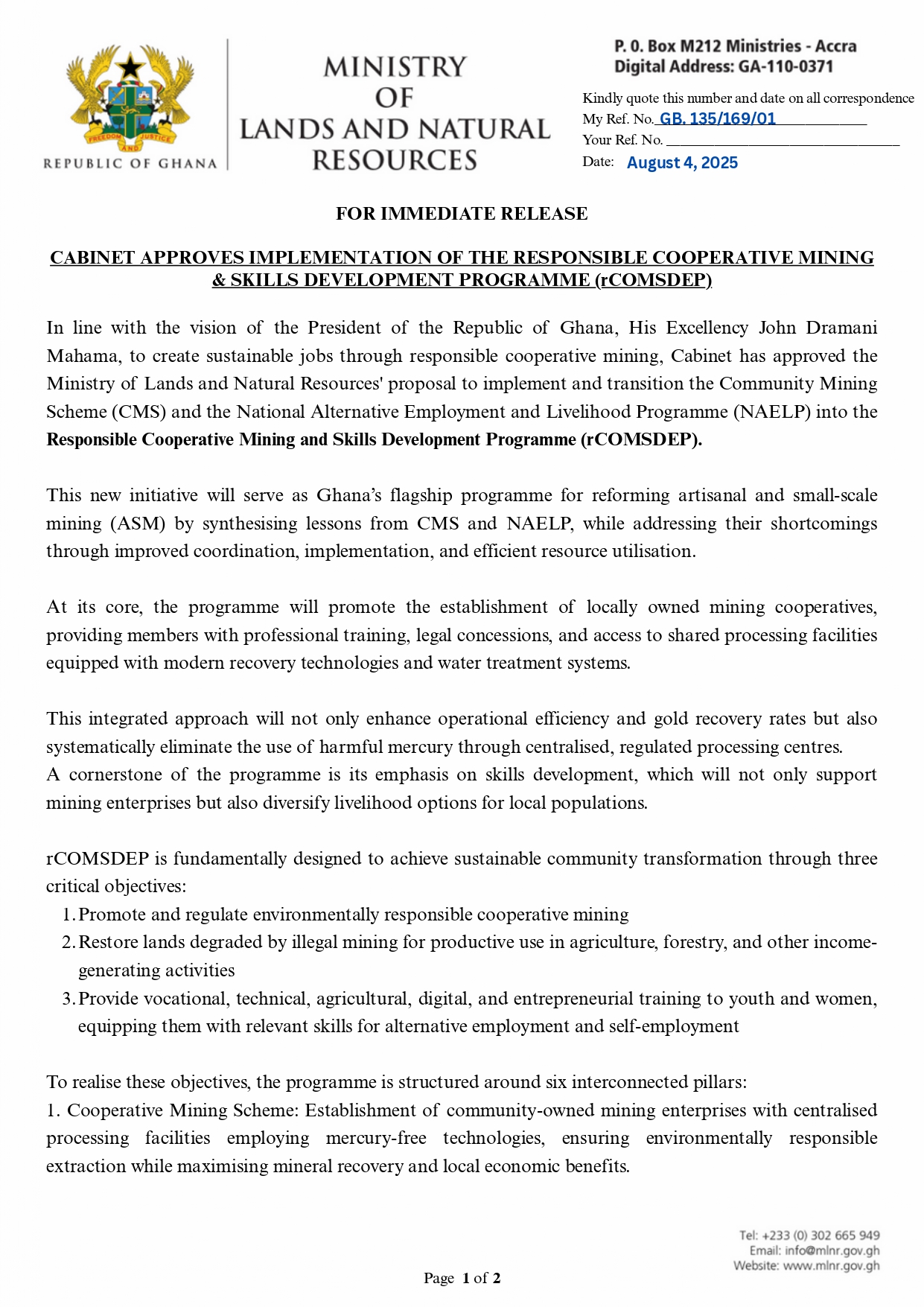 Press Release – Implementation of rCOMSDEP
