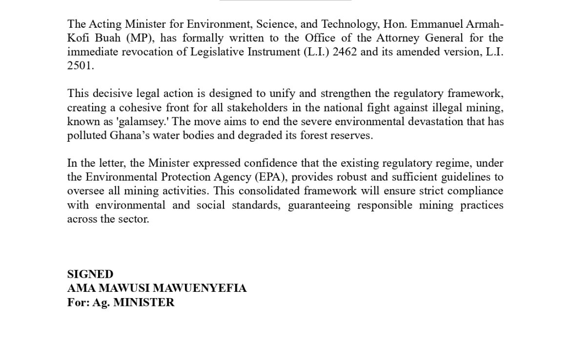 Press Release – Request to Revoke LI 2462
