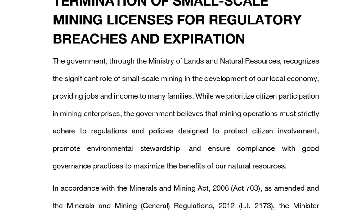TERMINATION OF SMALL-SCALEMINING LICENSES FOR REGULATORYBREACHES AND EXPIRATION