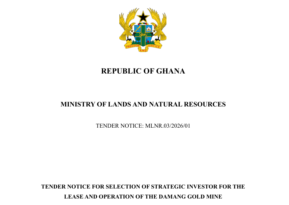 tender notice for selection of strategic investor for the lease and operation of the damang gold mine