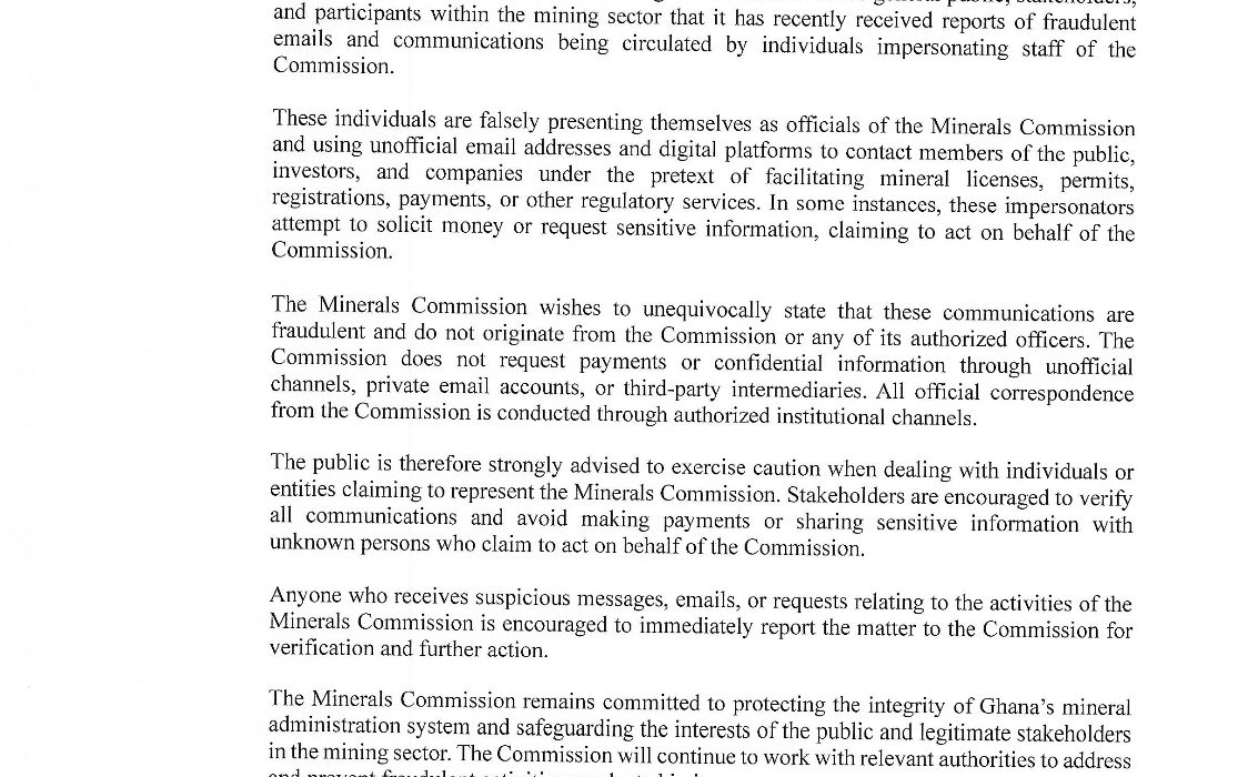 Caution to the General Public on Fraudulent Emails and Impersonation